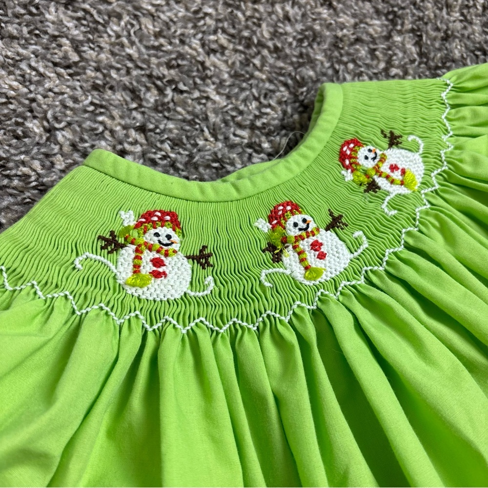 Smocked snowman Christmas holiday dress 12 months